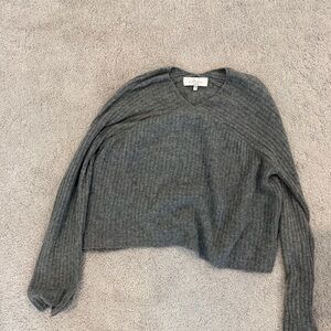 L'Academie Gray Ribbed Crew Neck Sweater